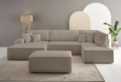 OTTO home Wohnlandschaft »FINNLEYCord U-Form XXL 329 cm - OTTO. Verlässliche Qualität.« Schlafsofa, Bettkasten, in Bouclé, Struktur fein und Mega Cord