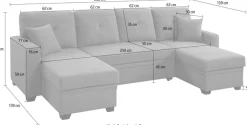 OTTO home Wohnlandschaft »Gerrit U-Form, Br. 282 cm Couch, Liegefl. 125x215 cm« mit Schlaffunktion, 2 Bettkästen & 2 Zierkissen