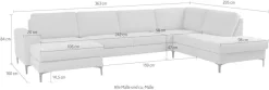 OTTO home Wohnlandschaft »Henry, U-Form, Breite 363 cm« mit Metallbeinen, Wellenunterfederung, wasserabweisender Stoff