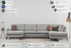 OTTO home Wohnlandschaft »Henry, U-Form, Breite 363 cm« mit Metallbeinen, Wellenunterfederung, wasserabweisender Stoff