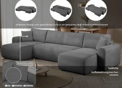 OTTO home Wohnlandschaft »JONAA Feinstruktur, U-Form, 311 cm. -OTTO. Verlässliche Qualität« Tonnentaschen-Federkern, Bettkasten, Schlafsofa (133/270)