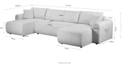 OTTO home Wohnlandschaft »JONAA Feinstruktur, U-Form, 311 cm. -OTTO. Verlässliche Qualität« Tonnentaschen-Federkern, Bettkasten, Schlafsofa (133/270)