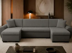 OTTO home Wohnlandschaft »KIVELLA Cord-Struktur, U-Form, 307 cm« Schlaffunktion(128/257), Bettkasten, Cord-Struktur-Mix