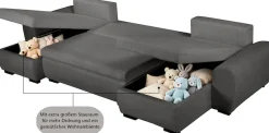 OTTO home Wohnlandschaft »KIVELLA Cord-Struktur, U-Form, 307 cm« Schlaffunktion(128/257), Bettkasten, Cord-Struktur-Mix