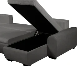 OTTO home Wohnlandschaft »KIVELLA Cord-Struktur, U-Form, 307 cm« Schlaffunktion(128/257), Bettkasten, Cord-Struktur-Mix