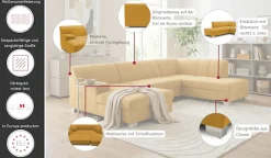 OTTO home Wohnlandschaft »Lolland 296 x 195 cm, modern, mit Steppungen, mittelfester Sitz« U-Form, aus pflegeleichtem, weichem Luxus-Microfaser