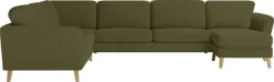 OTTO home Wohnlandschaft »MARSEILLE XXL 349cm, U-Form, Ottomane rechts/links wählbar« Massivholzbeine Eiche, Landhausstil, Wellenunterfederung