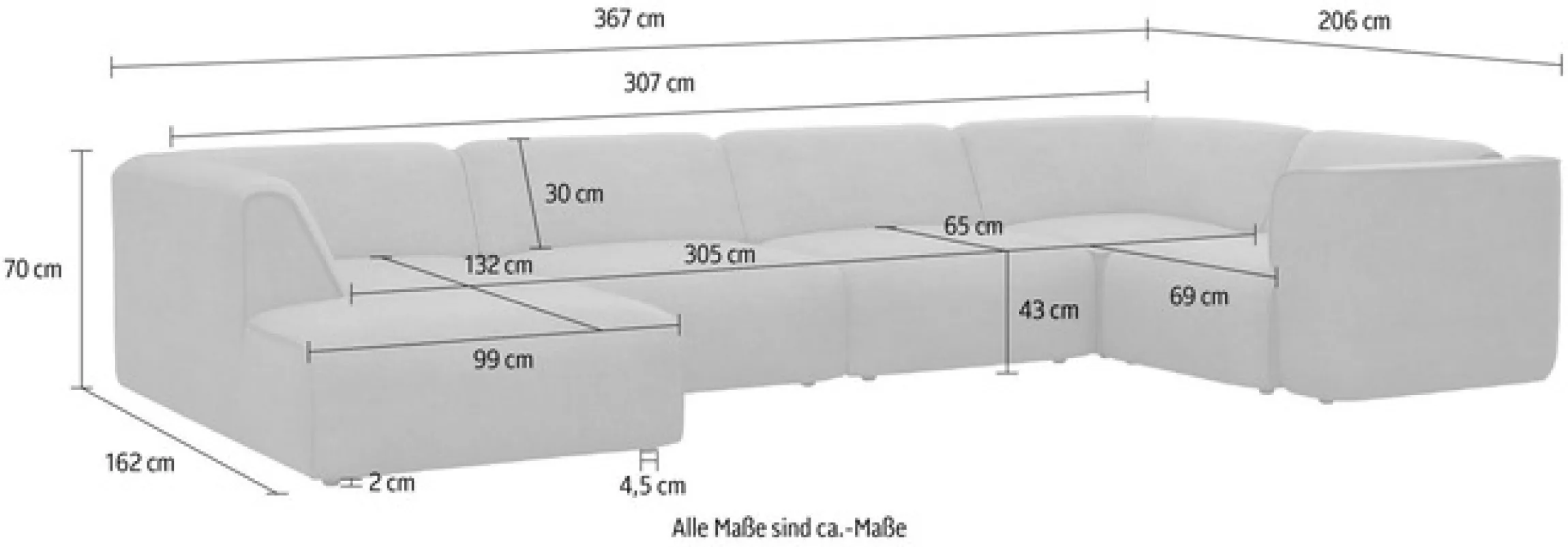 OTTO home Wohnlandschaft »Merid U-Form, B: 367 cm« jederzeit durch Module erweiterbar