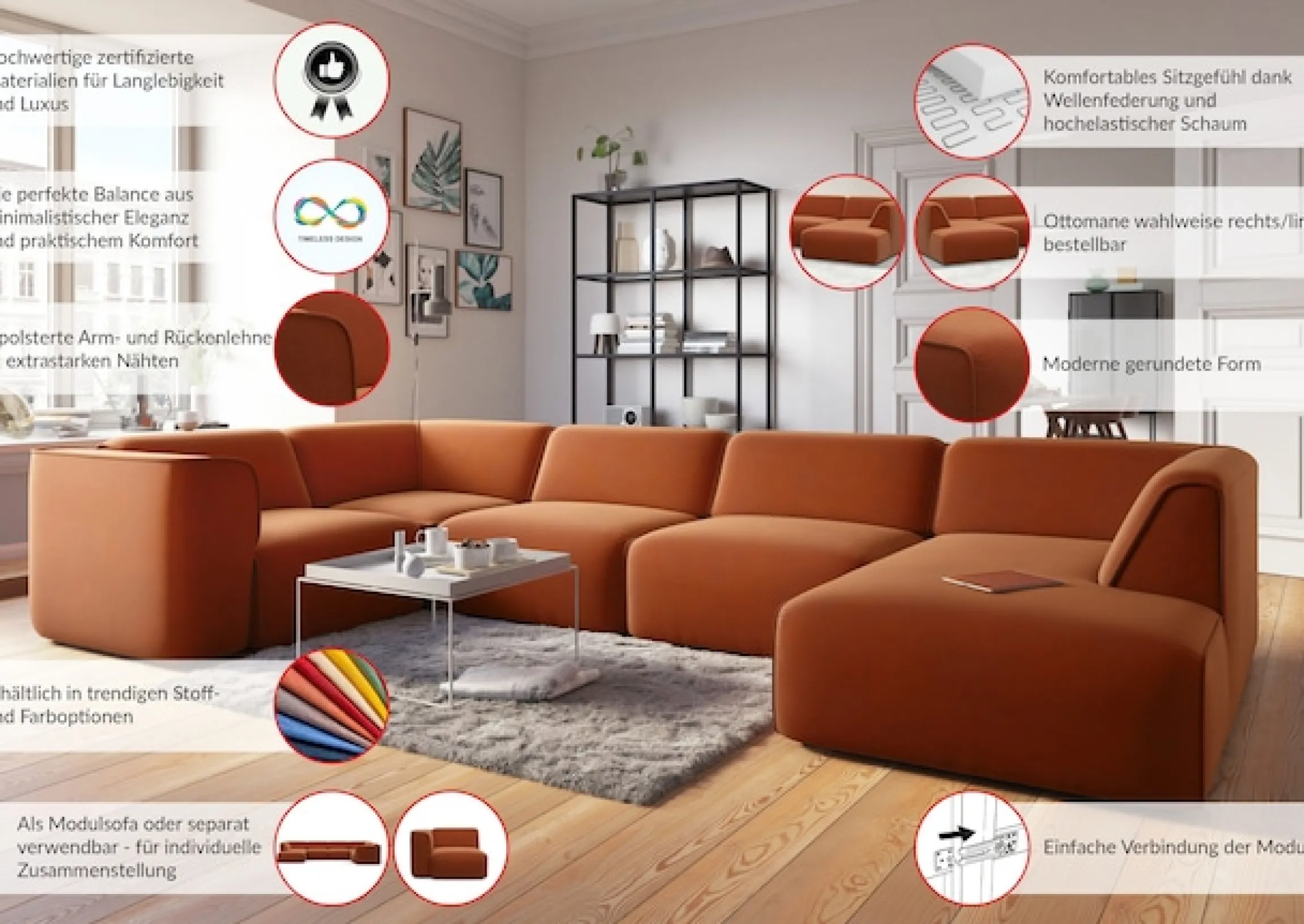 OTTO home Wohnlandschaft »Merid U-Form, B: 367 cm« jederzeit durch Module erweiterbar