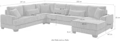 OTTO home Wohnlandschaft »Miron U-Form, B: 332 cm, weicher XXL-Cordbezug« Sofa mit Federkern, 6 Zierkissen, Rücken echt bezogen