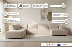 OTTO home Wohnlandschaft »Naddine« B. 389 cm, U-Form, Strukturstoff Mélange-Effekt, Wellenunterfederung