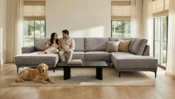 OTTO home Wohnlandschaft »OLAND Chenille U-Form, XXL, B: 345 cm, Skandi-Design« U-Form, 345 cm, Wellenunterfederung, Skandi-Design, Metallfüße