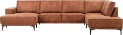 OTTO home Wohnlandschaft »OLAND Luxus-Microfaser U-Form, XXL, B: 345 cm, Skandi-Design« U-Form, 345 cm, Wellenunterfederung, Skandi-Design, Metallfüße