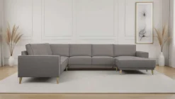 OTTO home Wohnlandschaft »Oland Skandi, weicher Chenille-Stoff« U-Form, 342 cm, Wellenunterfederung, Skandi-Design, Massivholzfüße