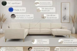 OTTO home Wohnlandschaft »Oland Skandi, weicher Chenille-Stoff« U-Form, 342 cm, Wellenunterfederung, Skandi-Design, Massivholzfüße