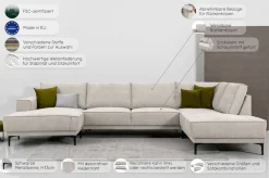 OTTO home Wohnlandschaft »OLAND Cord U-Form, XXL, B: 345 cm, Skandi-Design« U-Form, 345 cm, Wellenunterfederung, Skandi-Design, Metallfüße