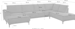 OTTO home Wohnlandschaft »OLAND Cord U-Form, XXL, B: 345 cm, Skandi-Design« U-Form, 345 cm, Wellenunterfederung, Skandi-Design, Metallfüße