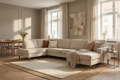 OTTO home Wohnlandschaft »Pinto Skandi, 350 cm, U-Form, XXL, mit Ottomanen« mit Keder, Massivholzfüße Eiche geräuchert, Wellenunterfederung