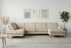 OTTO home Wohnlandschaft »Pinto Skandi, 350 cm, U-Form, XXL, mit Ottomanen« mit Keder, Massivholzfüße Eiche geräuchert, Wellenunterfederung