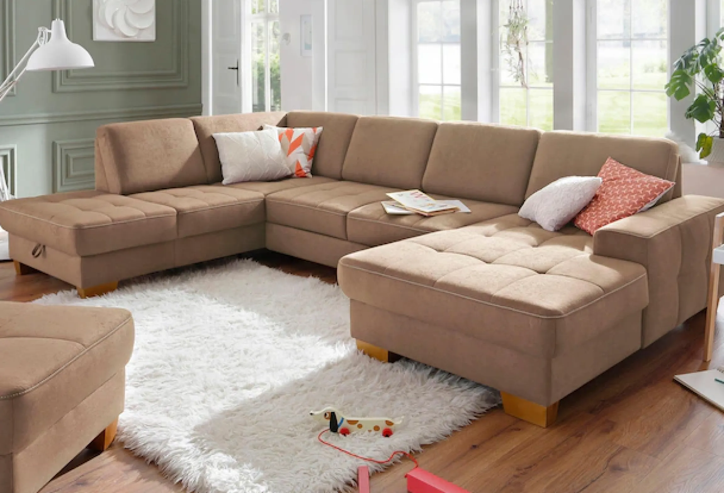 OTTO home Wohnlandschaft »Puccini U-Form« mit Federkern, Sitztiefenverstellung, Kontrastnaht