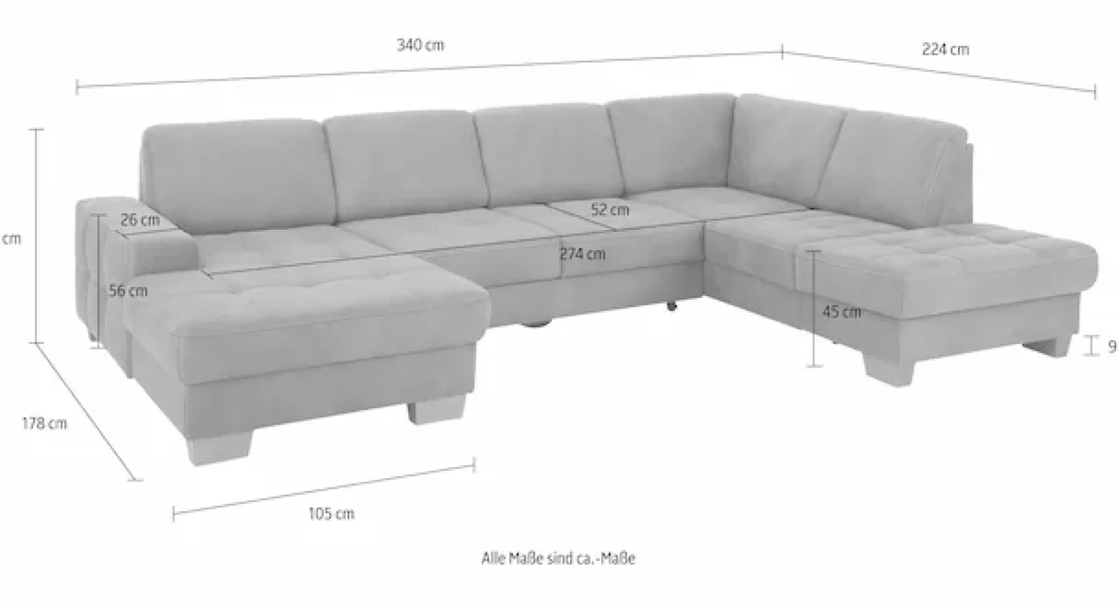 OTTO home Wohnlandschaft »Puccini U-Form« mit Federkern, Sitztiefenverstellung, Kontrastnaht
