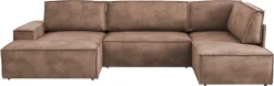 OTTO home Wohnlandschaft »SHERWOOD Vintage Lederoptik U-Form, 329 cm« Schlaffunktion m. Bettkasten (194x139 cm), Cord, Vintage, Samtvelours