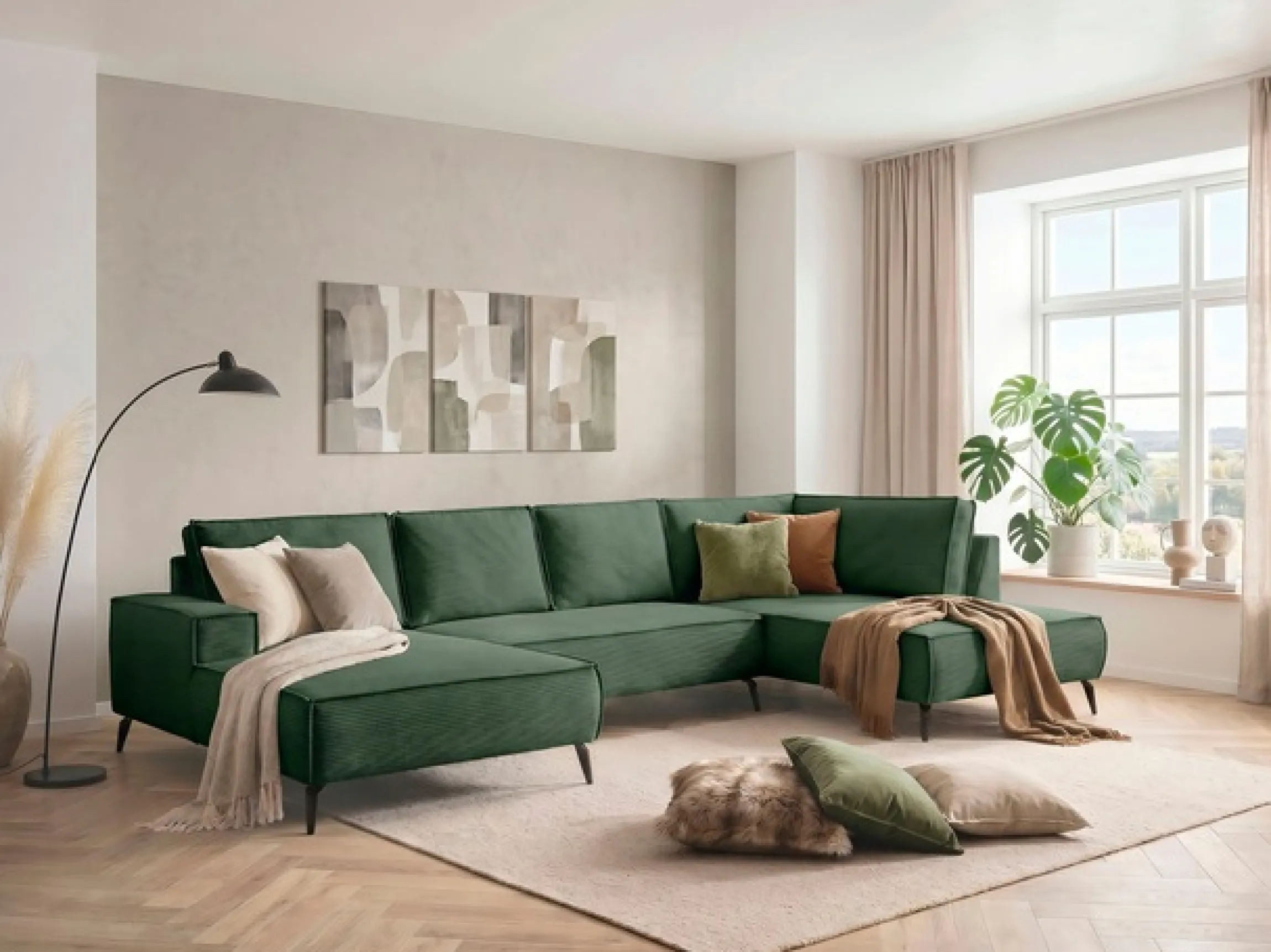 OTTO home Wohnlandschaft »TVINNU Cord, 354 cm« Recamiere rechts/links, schwarze Metallfüße, bequeme Sitz-/Liegefläche