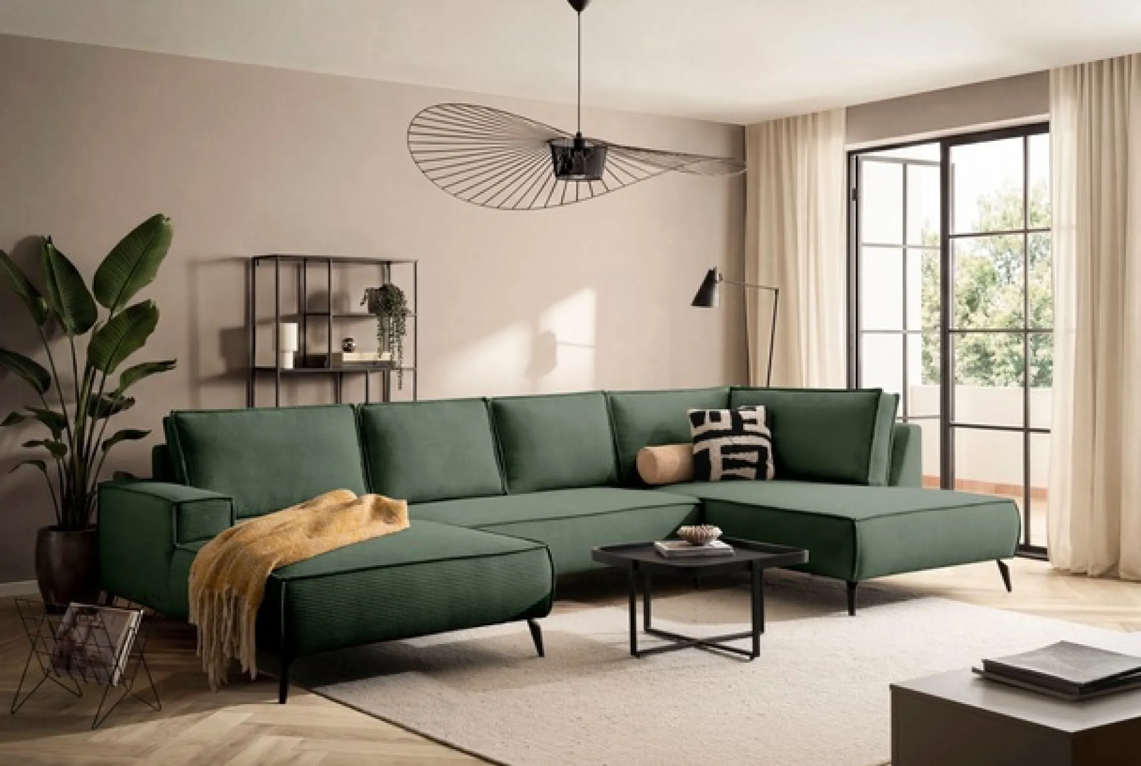 OTTO home Wohnlandschaft »TVINNU Cord, 354 cm« Recamiere rechts/links, schwarze Metallfüße, bequeme Sitz-/Liegefläche