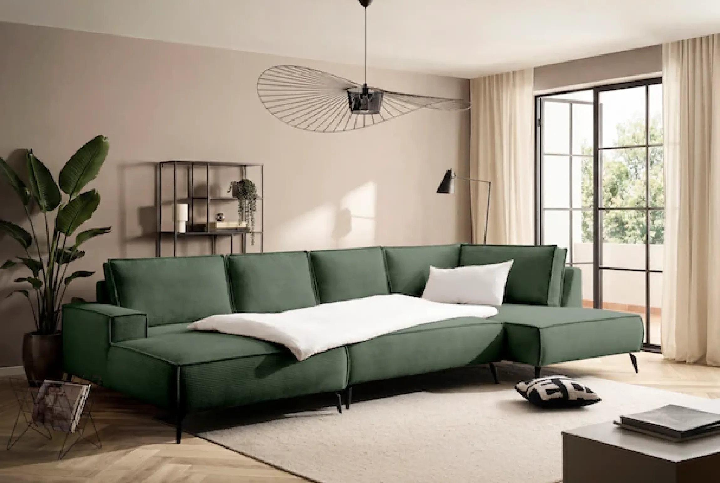 OTTO home Wohnlandschaft »TVINNU Cord, 354 cm« Recamiere rechts/links, schwarze Metallfüße, bequeme Sitz-/Liegefläche