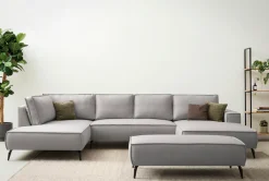 OTTO home Wohnlandschaft »TVINNU Leinenoptik, 354, mit Hocker« Recamiere rechts/links, stellbar zum Schlafsofa (Krokodilverbinder)