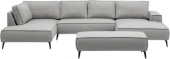 OTTO home Wohnlandschaft »TVINNU Leinenoptik, 354, mit Hocker« Recamiere rechts/links, stellbar zum Schlafsofa (Krokodilverbinder)