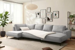 OTTO home Wohnlandschaft »TVINNU Leinenoptik, 354, mit Hocker« Recamiere rechts/links, stellbar zum Schlafsofa (Krokodilverbinder)