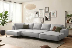 OTTO home Wohnlandschaft »TVINNU Leinenoptik, 354, mit Hocker« Recamiere rechts/links, stellbar zum Schlafsofa (Krokodilverbinder)