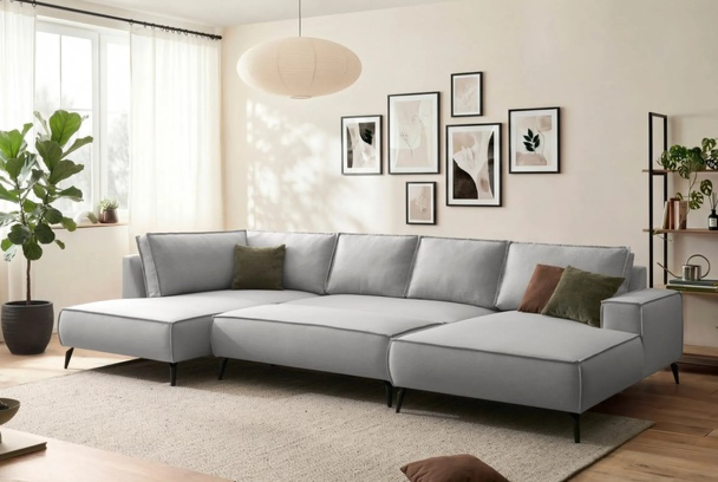 OTTO home Wohnlandschaft »TVINNU Leinenoptik, 354, mit Hocker« Recamiere rechts/links, stellbar zum Schlafsofa (Krokodilverbinder)