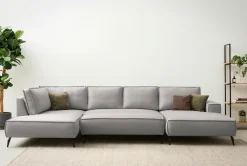 OTTO home Wohnlandschaft »TVINNU Leinenoptik, 354, mit Hocker« Recamiere rechts/links, stellbar zum Schlafsofa (Krokodilverbinder)