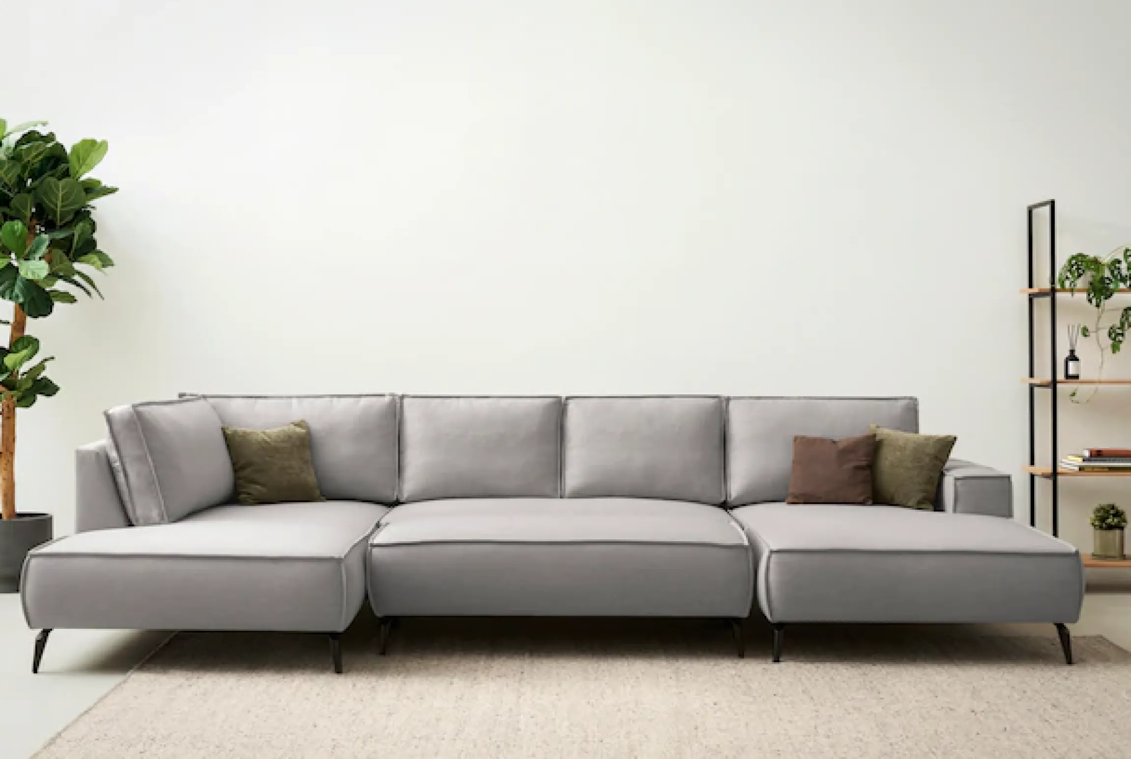 OTTO home Wohnlandschaft »TVINNU Leinenoptik, 354, mit Hocker« Recamiere rechts/links, stellbar zum Schlafsofa (Krokodilverbinder)