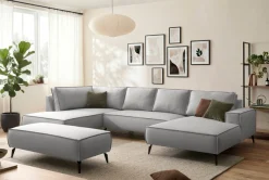 OTTO home Wohnlandschaft »TVINNU Leinenoptik, 354, mit Hocker« Recamiere rechts/links, stellbar zum Schlafsofa (Krokodilverbinder)