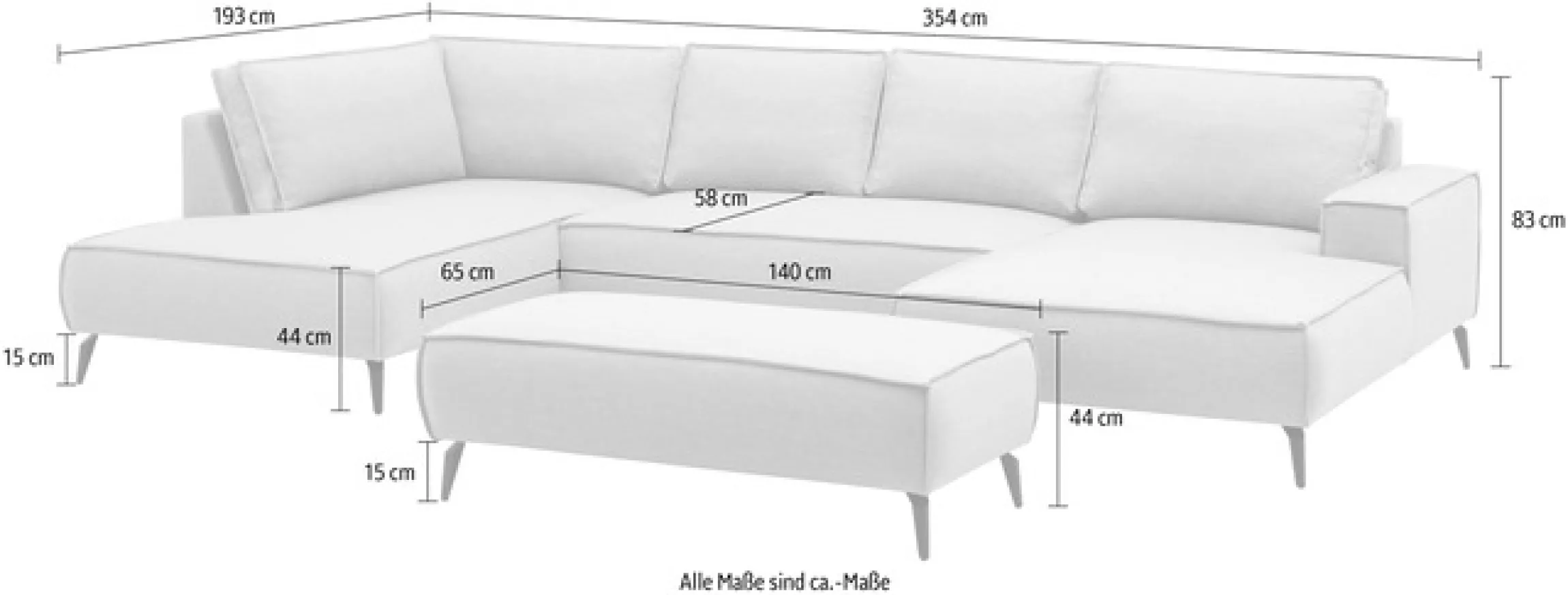 OTTO home Wohnlandschaft »TVINNU Leinenoptik, 354, mit Hocker« Recamiere rechts/links, stellbar zum Schlafsofa (Krokodilverbinder)