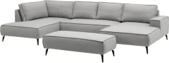 OTTO home Wohnlandschaft »TVINNU Leinenoptik, 354, mit Hocker« Recamiere rechts/links, stellbar zum Schlafsofa (Krokodilverbinder)