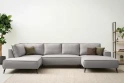 OTTO home Wohnlandschaft »TVINNU Leinenoptik, 354 cm« Recamiere rechts/links, schwarze Metallfüße, bequeme Sitz-/Liegefläche