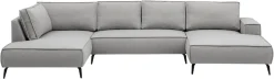 OTTO home Wohnlandschaft »TVINNU Leinenoptik, 354 cm« Recamiere rechts/links, schwarze Metallfüße, bequeme Sitz-/Liegefläche