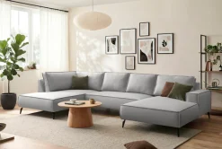 OTTO home Wohnlandschaft »TVINNU Leinenoptik, 354 cm« Recamiere rechts/links, schwarze Metallfüße, bequeme Sitz-/Liegefläche