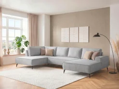OTTO home Wohnlandschaft »TVINNU Leinenoptik, 354 cm« Recamiere rechts/links, schwarze Metallfüße, bequeme Sitz-/Liegefläche