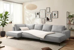 OTTO home Wohnlandschaft »TVINNU Leinenoptik, 354 cm« Recamiere rechts/links, schwarze Metallfüße, bequeme Sitz-/Liegefläche