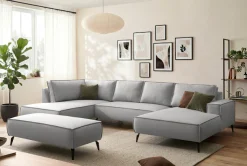 OTTO home Wohnlandschaft »TVINNU Leinenoptik, 354 cm« Recamiere rechts/links, schwarze Metallfüße, bequeme Sitz-/Liegefläche