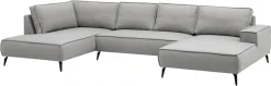 OTTO home Wohnlandschaft »TVINNU Leinenoptik, 354 cm« Recamiere rechts/links, schwarze Metallfüße, bequeme Sitz-/Liegefläche