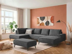 OTTO home Wohnlandschaft »TVINNU Cord, 354 cm, mit Hocker« Recamiere rechts/links, stellbar zum Schlafsofa (Krokodilverbinder)