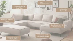OTTO home Wohnlandschaft »TVINNU Cord, 354 cm, mit Hocker« Recamiere rechts/links, stellbar zum Schlafsofa (Krokodilverbinder)