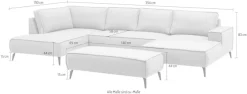 OTTO home Wohnlandschaft »TVINNU Cord, 354 cm, mit Hocker« Recamiere rechts/links, stellbar zum Schlafsofa (Krokodilverbinder)