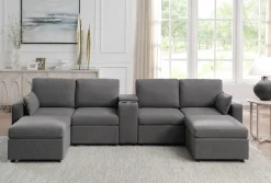 OTTO home Wohnlandschaft »Ulrik, U-Form, Breite: 315cm« mit Stauraum unter den Sitzen, inkl Stauraumkonsole mit Becherhaltern